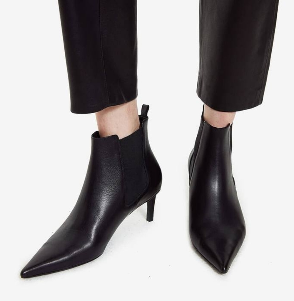 Anine Bing "Stevie" Pointed Toe Stiletto Booties Matte Black Leather Size 9